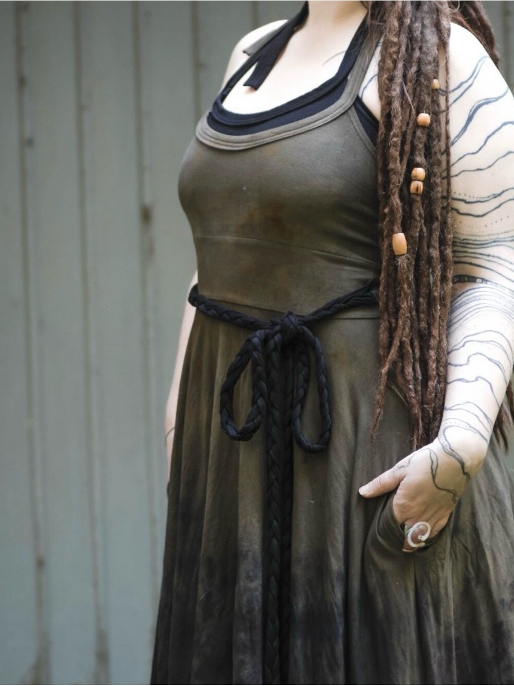 Katziwaesche  moss fae green handmade Druid dress M/L